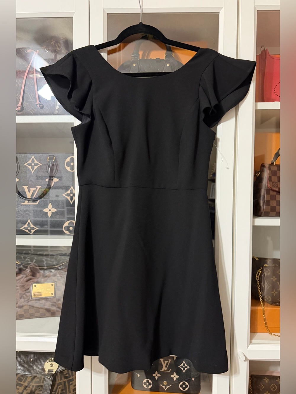 BCBGeneration Black Flutter-Sleeve Scoop-Neck Mini Dress
